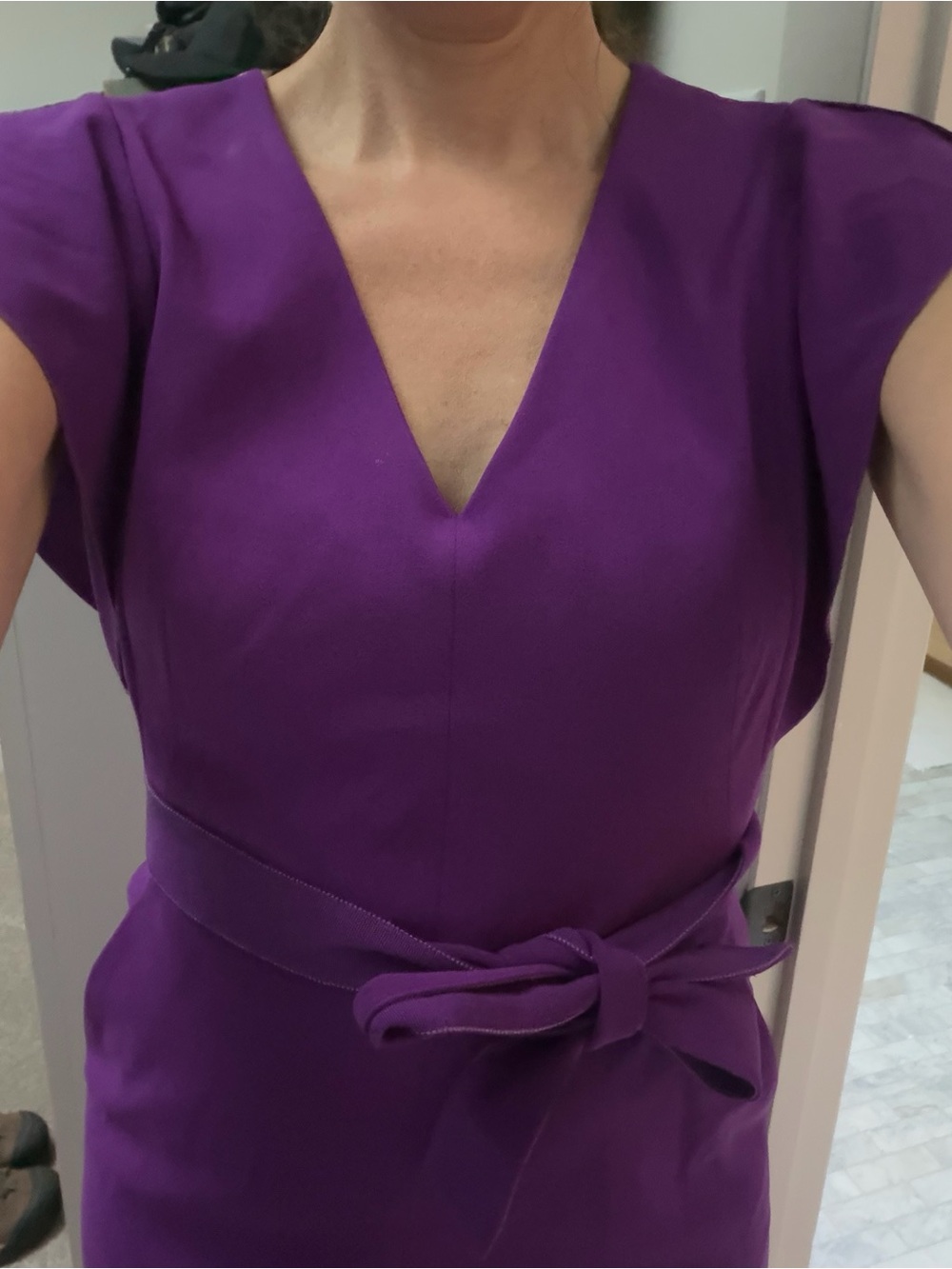 Karen Millen Purple V-Neck Belted Women’s Dress